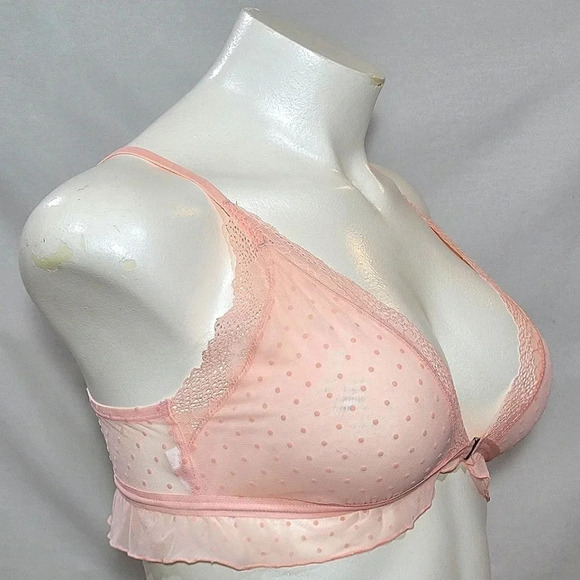 XS Xhiliration Flocked Dot Ruffle Wire Free Lace Bralette DayDream Pink NWT - Picture 3 of 13